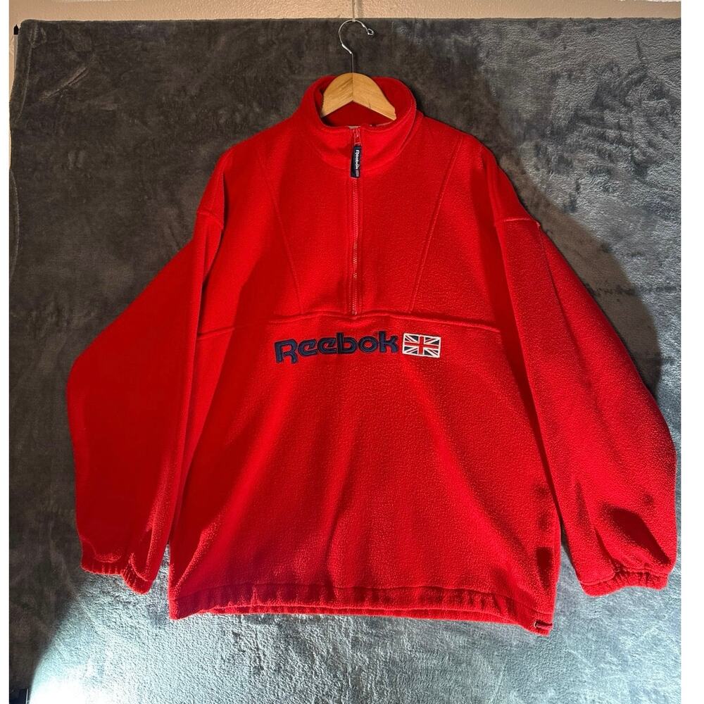 VTG 1997 Reebok “Great Britain” 1/4 Zip Fleece Jacket Medium Red Union Jack